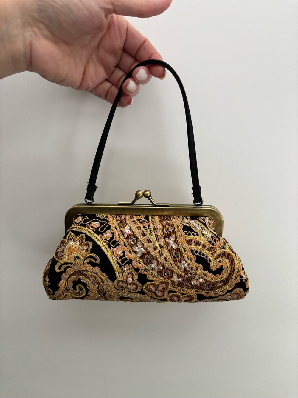 Paradox Black Gold Paisley Embellished Evening Bag